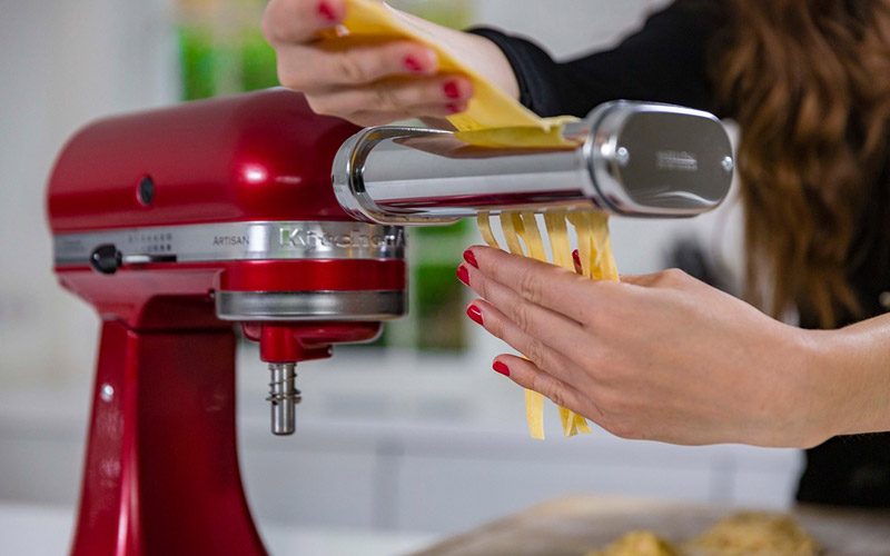 Make your own pasta with the stand mixer attachment to roll and cut dough.