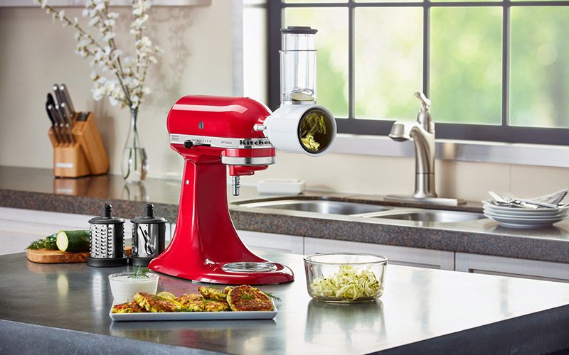 Spiralize vegetables with KitchenAid® mixer attachments.