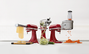 KitchenAid® mixers using different attachments.